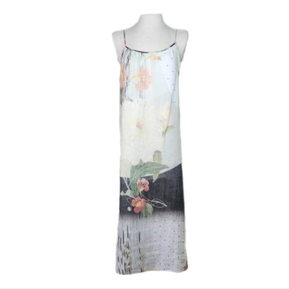 None Dresses & Skirts - Unbranded Floral Midi Dress / Coverup White Black Size L